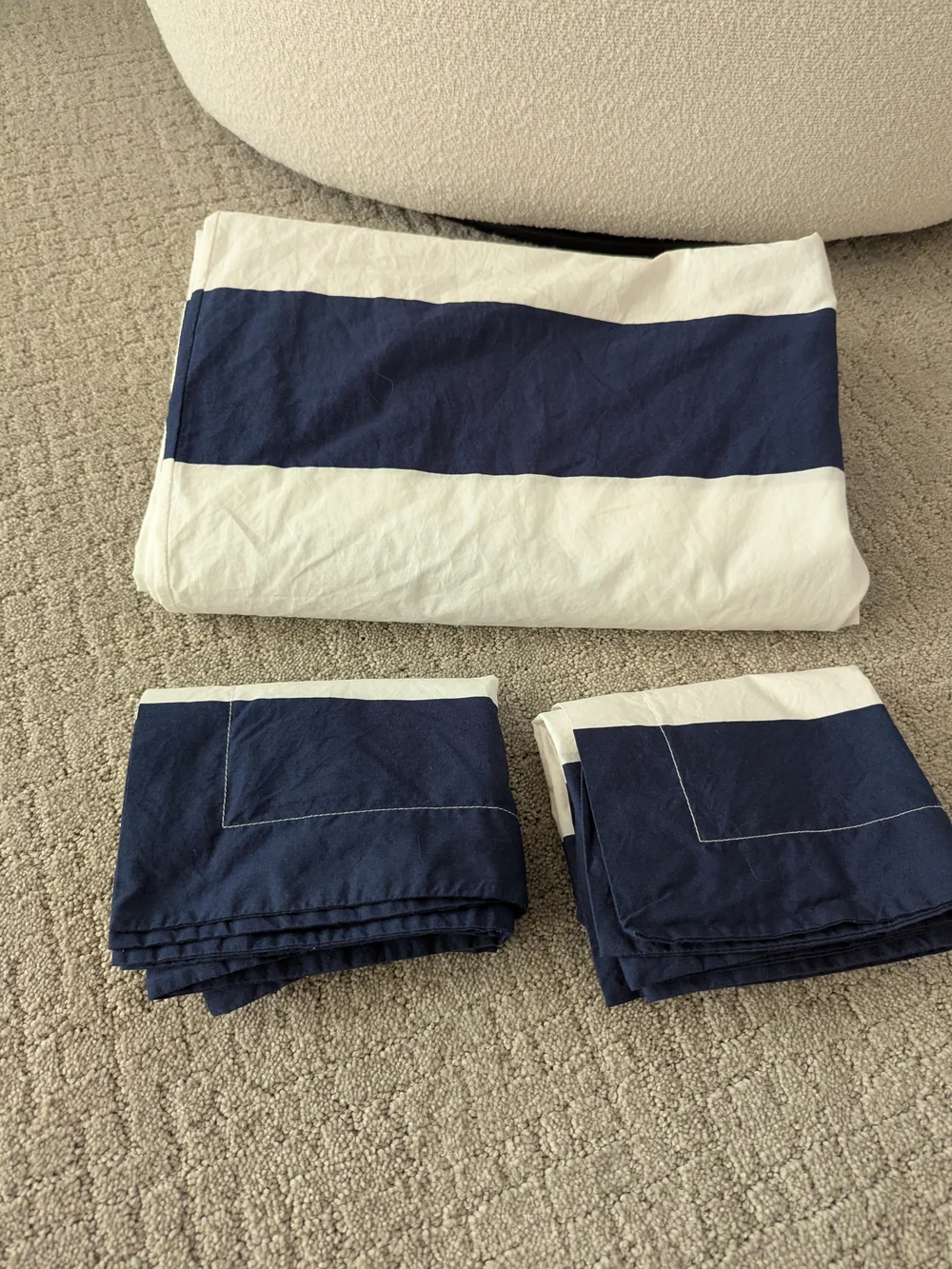 Pottery Barn Kids Navy Rugby Stripe Duvet Cover & Two Shams